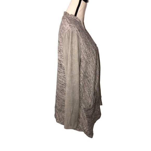 Logo Lori Goldstein Size M Zip Front Cardigan Tunic Shacket Mixed Media Beige - Picture 3 of 11